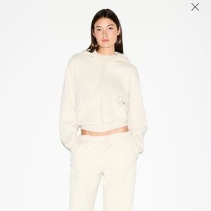 SKIMS Cotton Fleece Zip Up Hoodie & Straight Leg Pant Set/ Oatmeal Heather